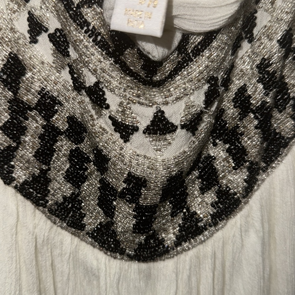 Amuse Society Cream and Black Geometric Beaded Halter Top